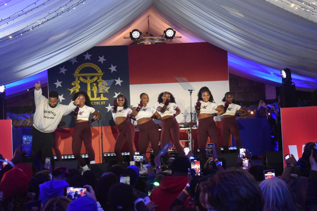 PARTY TIME: The Morehouse College dance team took the stage with DJ KP The Great at the Harris-Waltz event at Park Tavern. This event provided Harris supporters the opportunity to relax and have fun before the stress of election day.