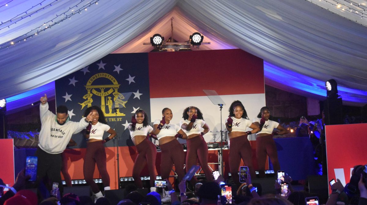 PARTY TIME: The Morehouse College dance team took the stage with DJ KP The Great at the Harris-Waltz event at Park Tavern. This event provided Harris supporters the opportunity to relax and have fun before the stress of election day.