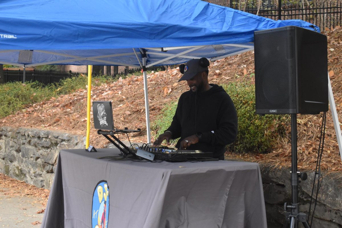 INSPIRING DJ: DJ Waffles at Virginia Highland Elementary School hopes to create a positive mood for voters.