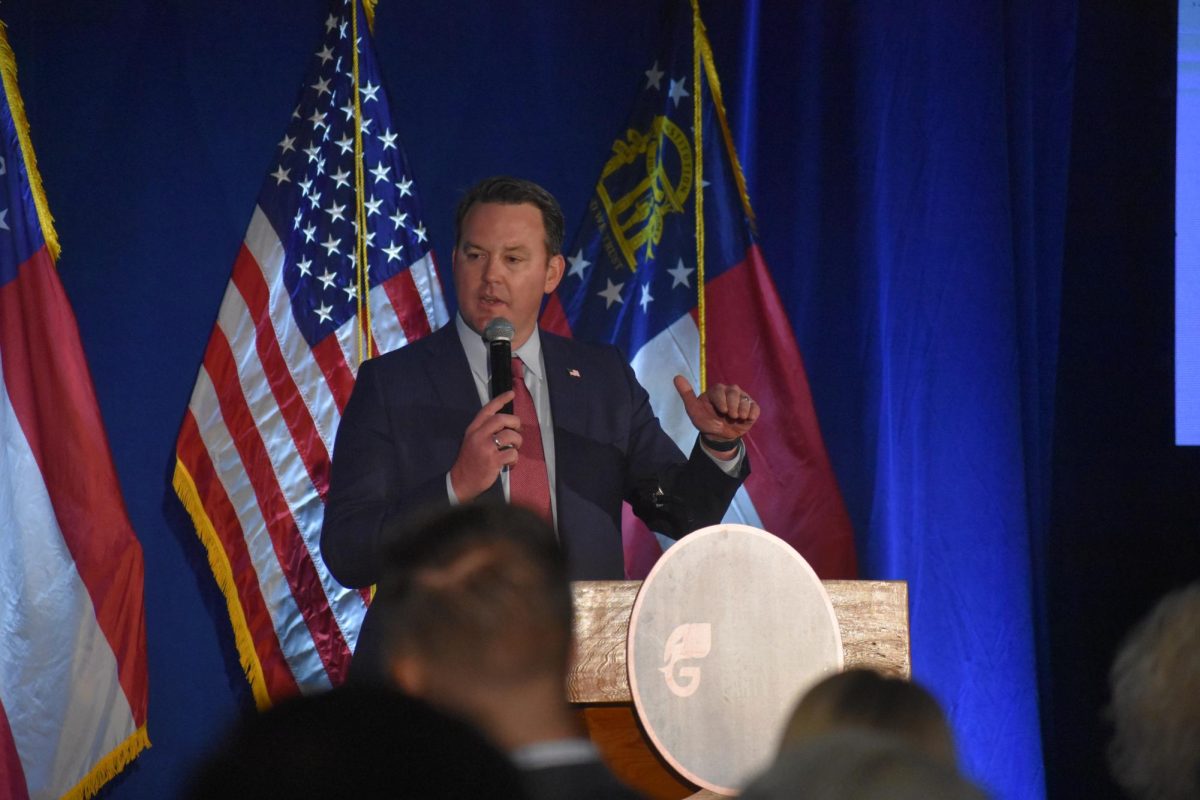 Burt Jones, the Lieutenant Governor of Georgia, speaks at the Official Georgia GOP Watch Party. At time of publication, Trump holds a majority with 93% of votes counted state-wide. 