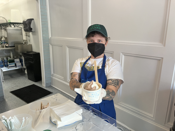 At new ice cream parlor Big Softie, located in Poncey-Highland, Karli
Blalock serves vanilla-chocolate swirl soft serve, one of the store’s signature flavors.