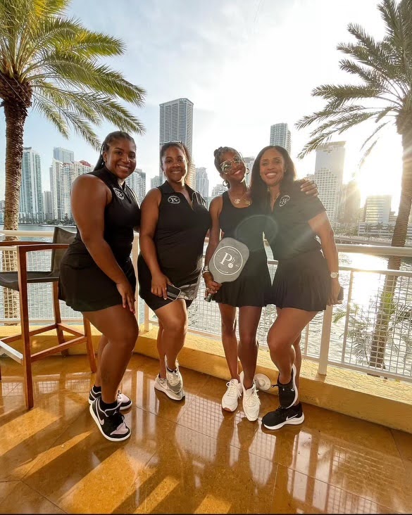 Cofounders of Pickleballin' Lifestyle Stephanie Allen-Tunsil, Aisha Stith, Lauren N'Namdi and SunJa Leon represent Pickleballin' Lifestyle at a conference in Miami. Pickleballin' Lifestyle focuses on inclusion in the growing sport of pickleball.