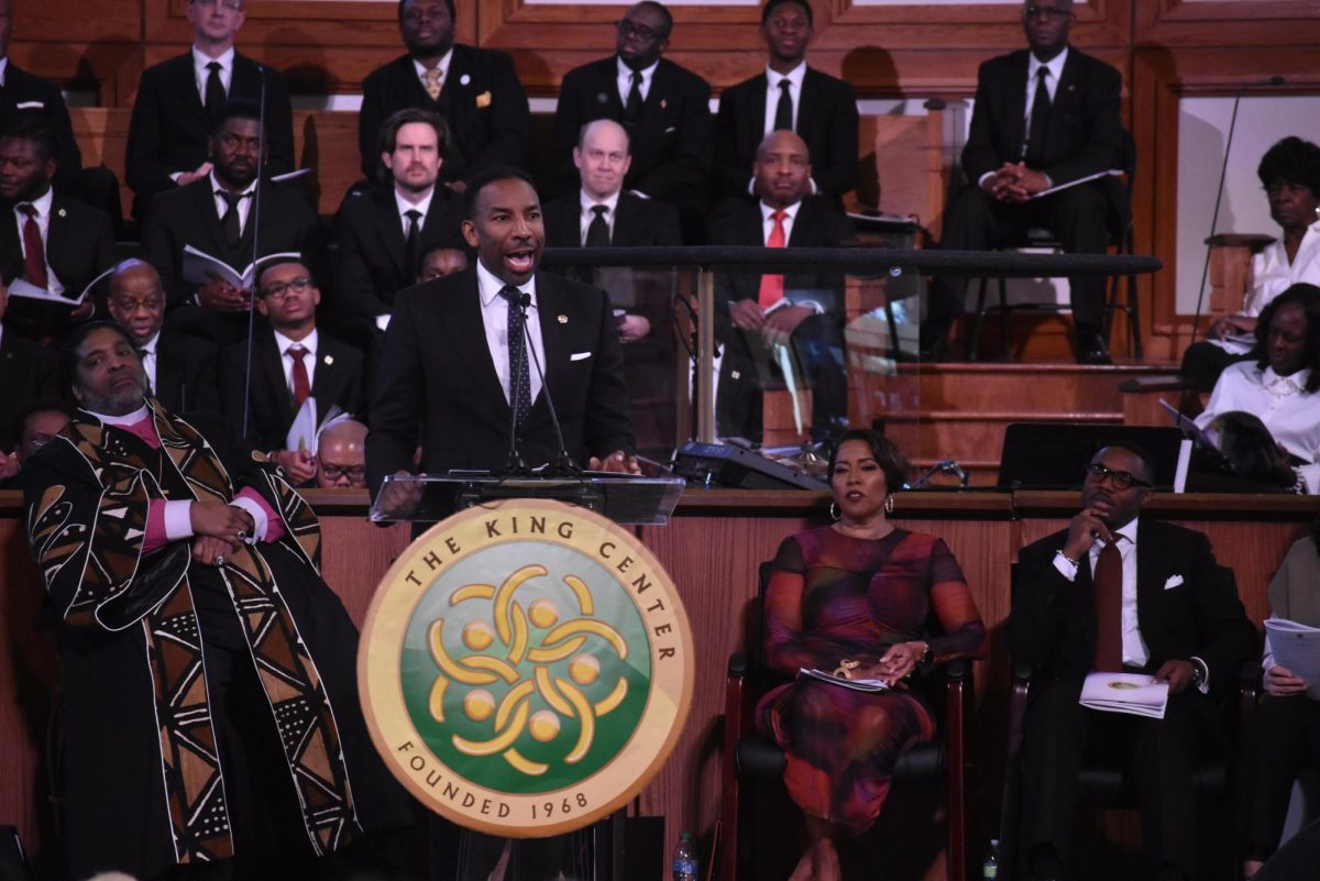 ADRESSING DEATH: The service started out with a moment of silence for who was killed during a homeless man who was killed in camp near the church. Mayor Andre Dickens also addressed this in his speech. 