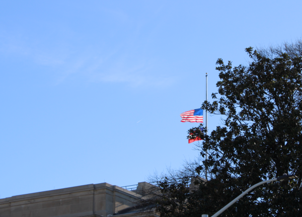 The flags at the Georgia State Capitol were lowered to half-staff as part of the national 30-day period of mourning to honor the passing of former President Jimmy Carter. President Trump's decision to disrespect Carter and fly flags at full-staff for his inauguration turned Carter's death into a topic of political debate, rather than a unifying event for the country.