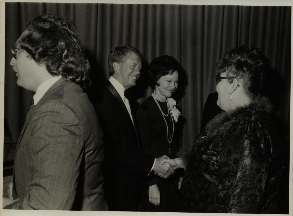 LOCAL IMPACT: Governor Jimmy Carter (left), Rosalynn Carter (middle), and Atlanta school board member June Cofer (right).  Jimmy Carter founded the Department of Education in 1979, which created a federal mandate surrounding education.