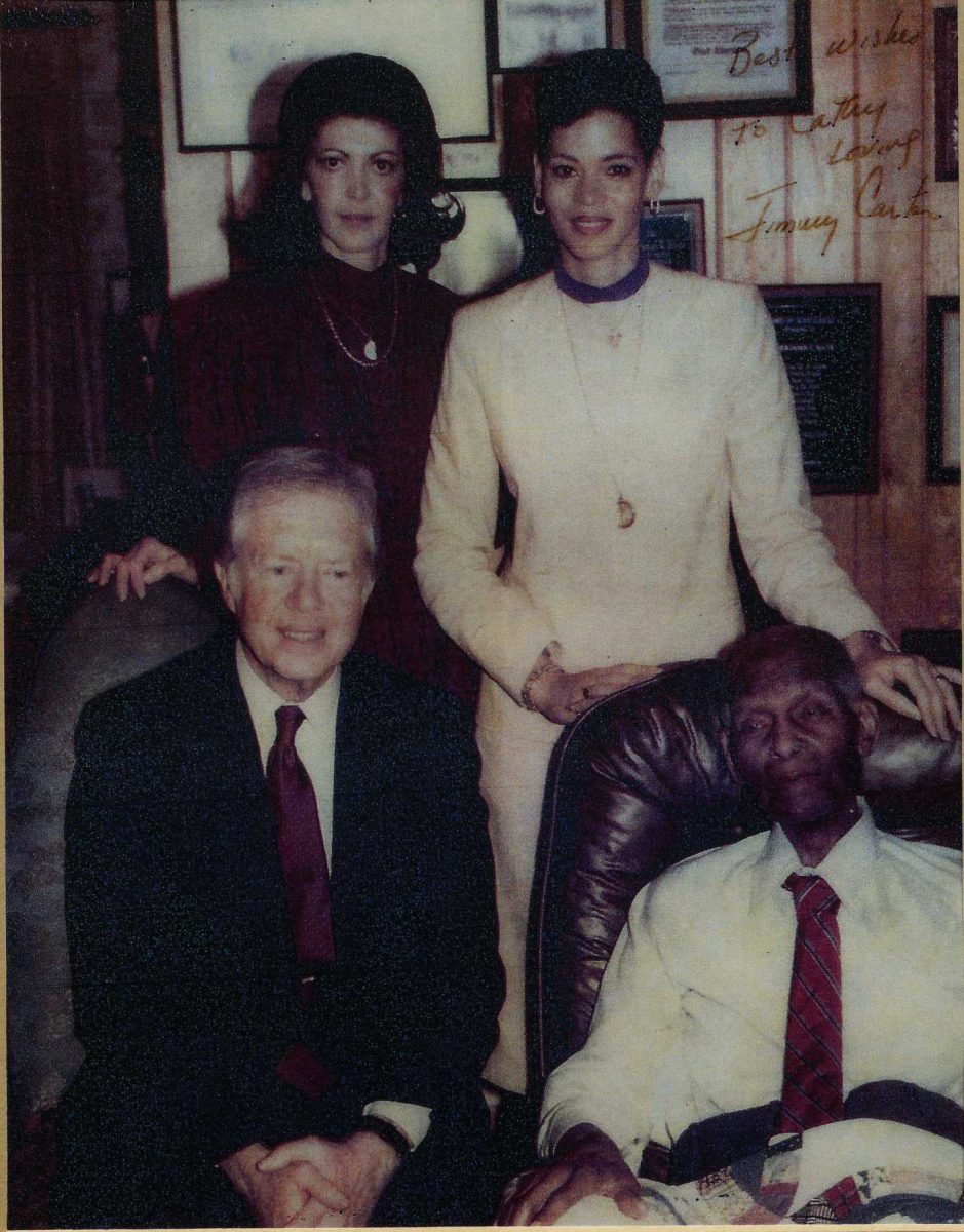 WORKING FRIENDSHIP:  Former President Jimmy Carter (bottom left), Dr. Benjamin E. Mays (bottom right), Mays Secretary Sally Warner(top left), and Former ABOE Archivist Cathy Loving (top right). Mays and Carter became friends in the 1970's and Mays served on Carter's presidential education council.