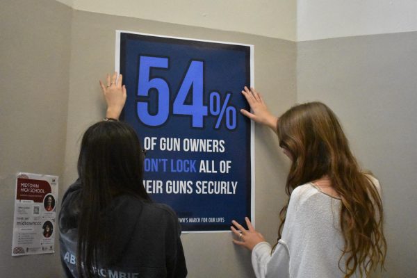 RAISING AWARENESS: At the March for Our Lives club meeting on Thursday, Mar. 13, they put posters around the room to raise awareness for the amount of unsafe gun storage. They implemented a district-wide gun safety parent pledge.