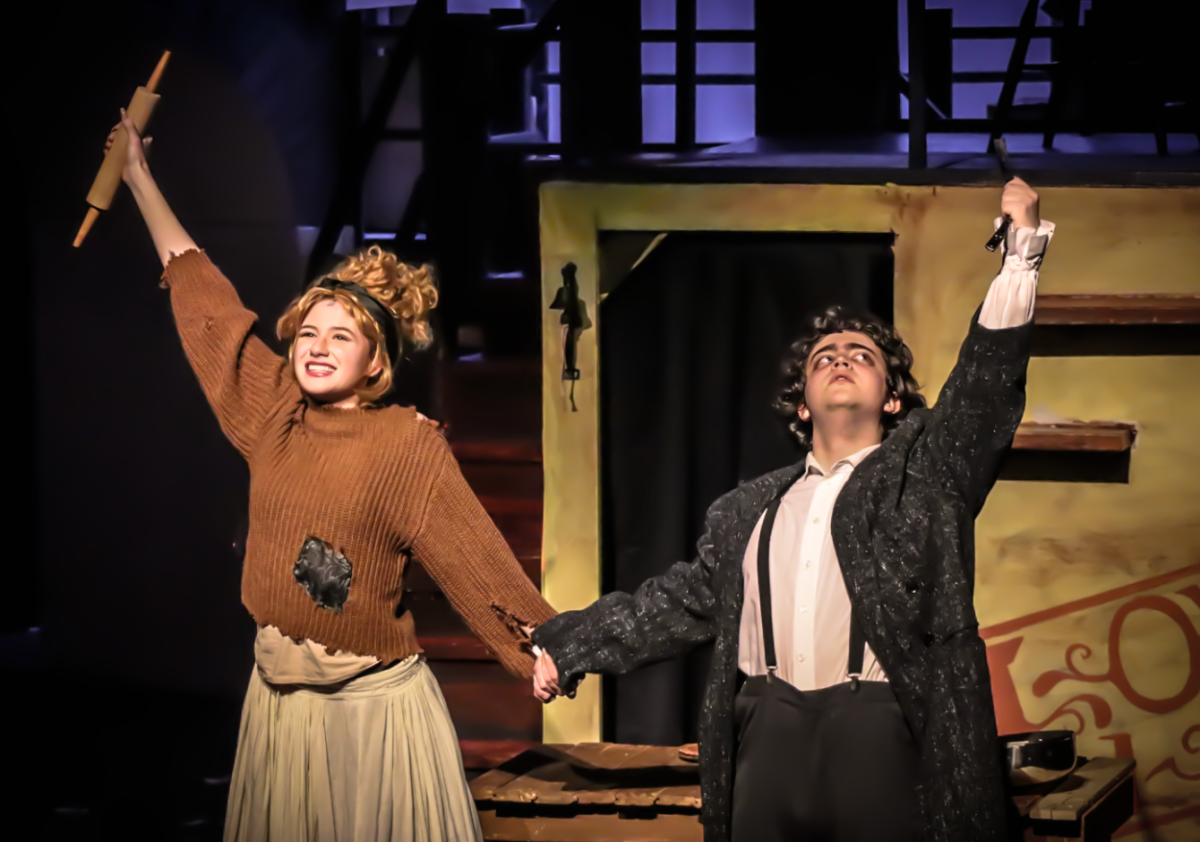 Though an unexpected duo, the struggling pie baker Mrs. Lovett, played by senior Caroline Conners, and the murderous barber Mr. Sweeney Todd, played by junior Jack Morris, created a successful and unethical business that rocked Fleet Street.