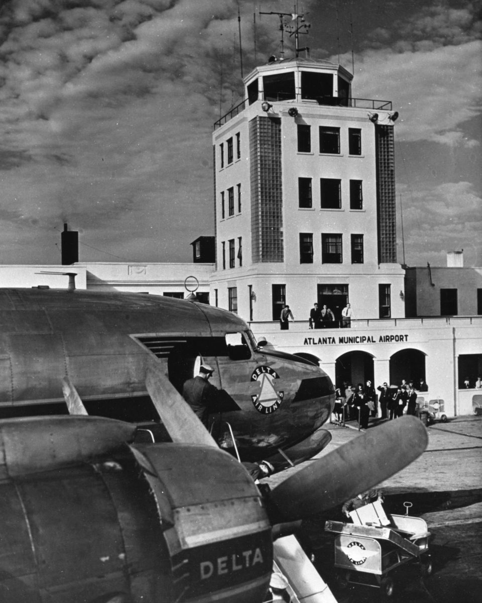 View of the terminal at Atlanta Municipal Airport (now Hartsfield-Jackson International Airport) in Atlanta, Georgia, c. 1950