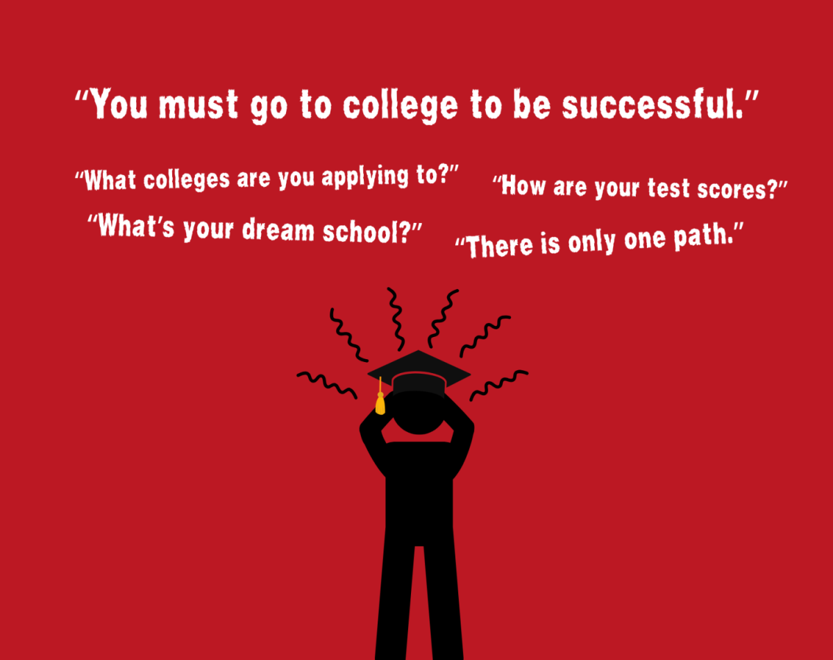 High school seniors often face pressure from teachers, family and friends to immediately attend college and follow a specific path. Senior Lannea Kimmons argues that this creates too much pressure for young people and limits their opportunities.