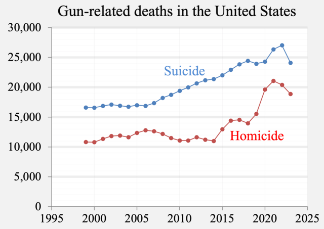 GUN VIOLENCE: Gun-related deaths from both suicides and homicides have continued to increase in recent years, as highlighted by data from the National Safety Council.