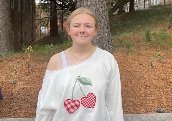 Tedder shows off her pajamas on pajama day in the courtyard after school as part of the Winter Spirit Celebration.
