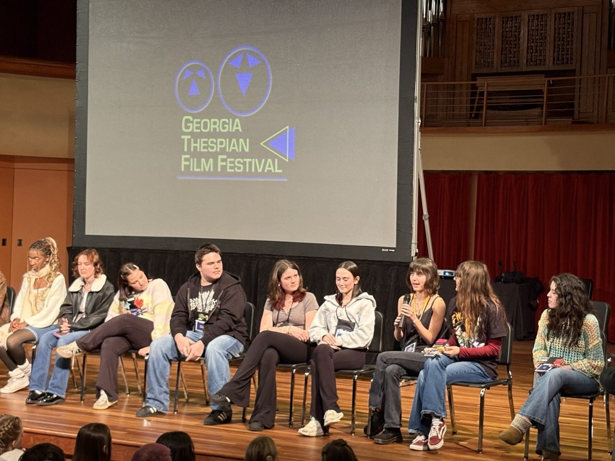 Courtesy of Brooke Collins. 
FILM FESTIVAL: Senior Claire Wasick (third from right) speaks at the Georgia Thespian Film Festival in Columbus, Georgia on Feb. 5. Schools are
allowed to submit one film each to be evaluated, and superior films are featured at ThesCon. This year, Midtown’s 48-hour film was featured.