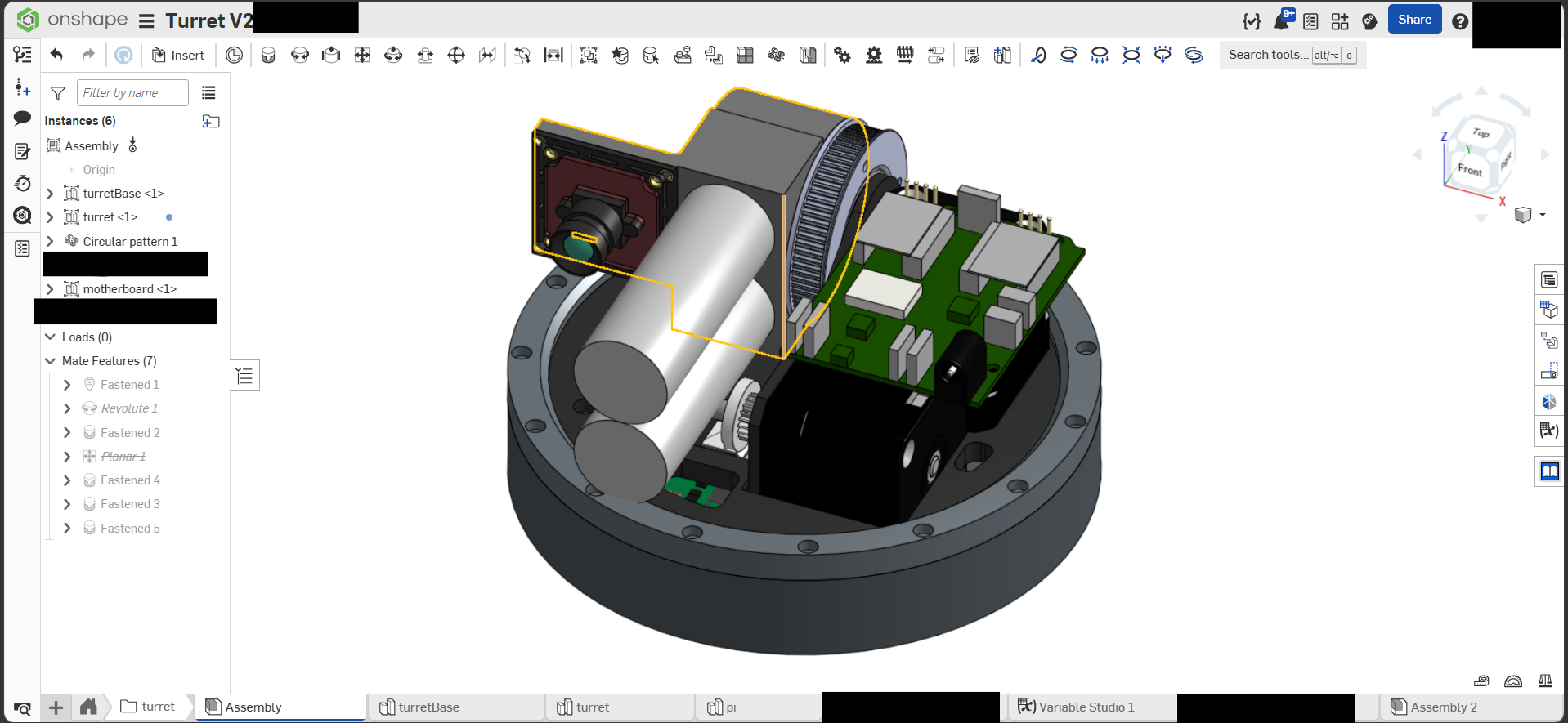 Junior Ben Davis* finalized the design in Onshape, a computer-aided design program, for the second version of the turret. Connary has recently begun to manufacture and assemble this customized, new design. (CREDIT: Ben Davis*)