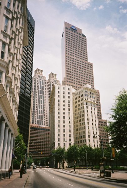 URBAN CHANGES: The Georgia-Pacific building in downtown Atlanta -- notable for its pink granite "stair-step" design -- has been recently designated as a site for mixed use repurposing with housing, retail, and public spaces under a multi-million dollar deal.
